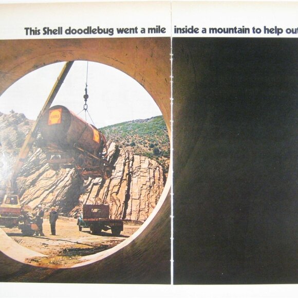Shell Vintage Ad Print 1971 Doodlebug Tunnel Construction Oil Gas 2 Page READ - Picture 2 of 2